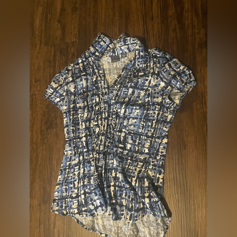 Blue black and white women’s shirt